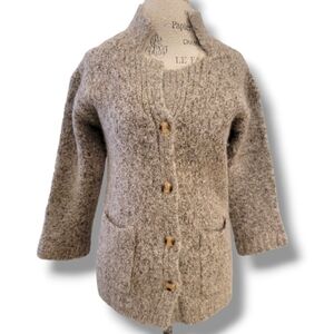 Dorothy Perkins Wool Blend Cream And Brown Cardigan - Size 14